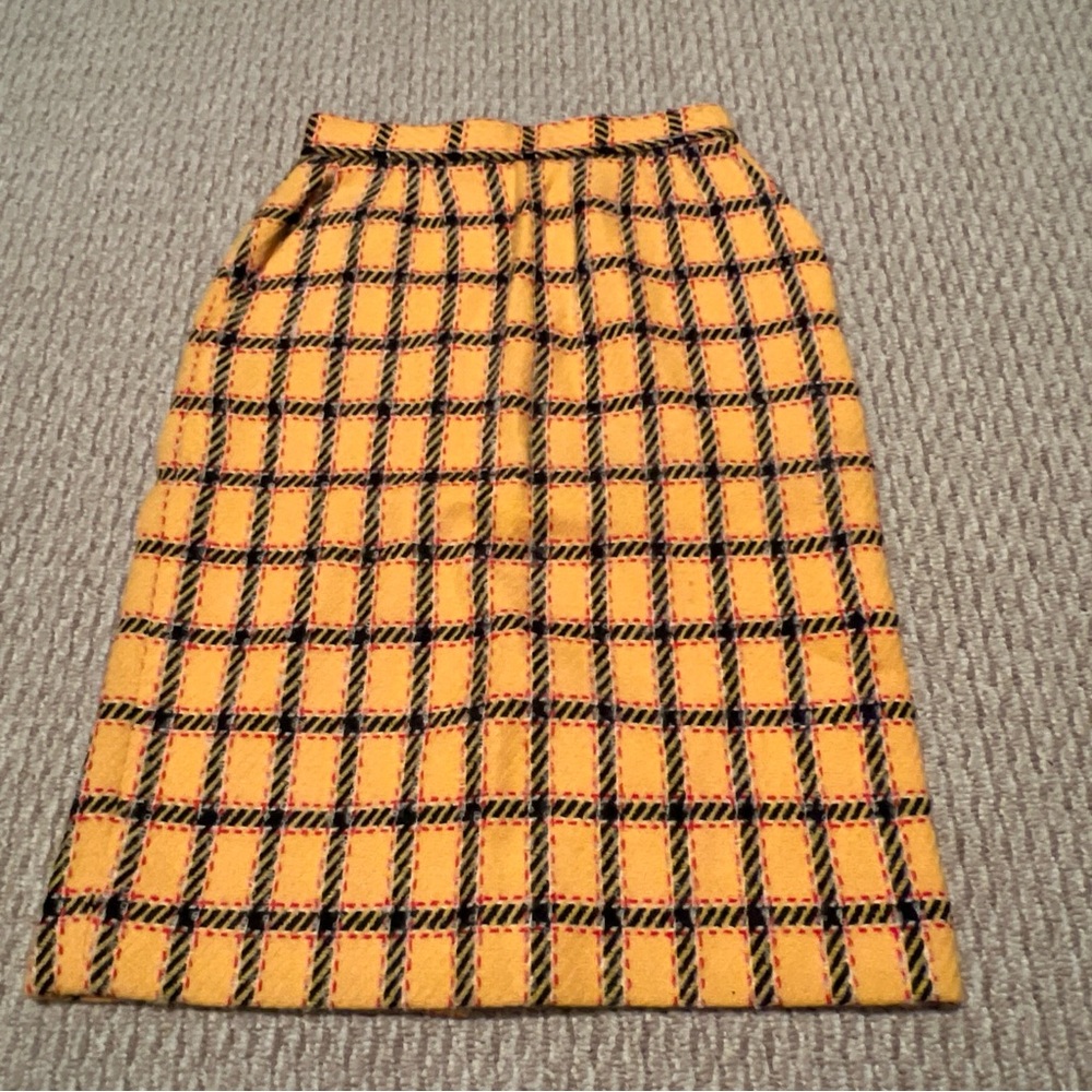 Vintage Evan Picone Petites Yellow Plaid Wool Pencil Skirt, Size 6